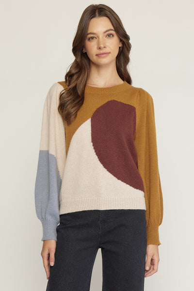 Color block round neck sweater - the Alani
