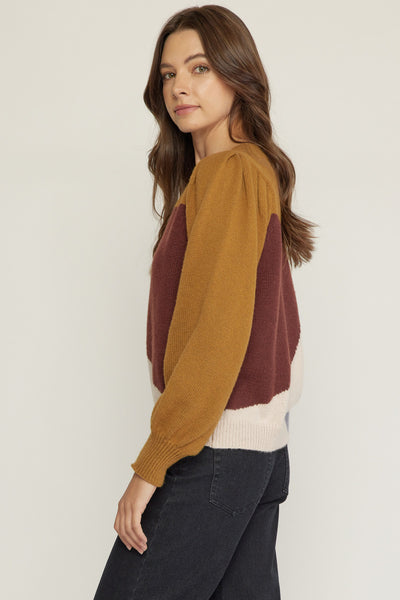Color block round neck sweater - the Alani
